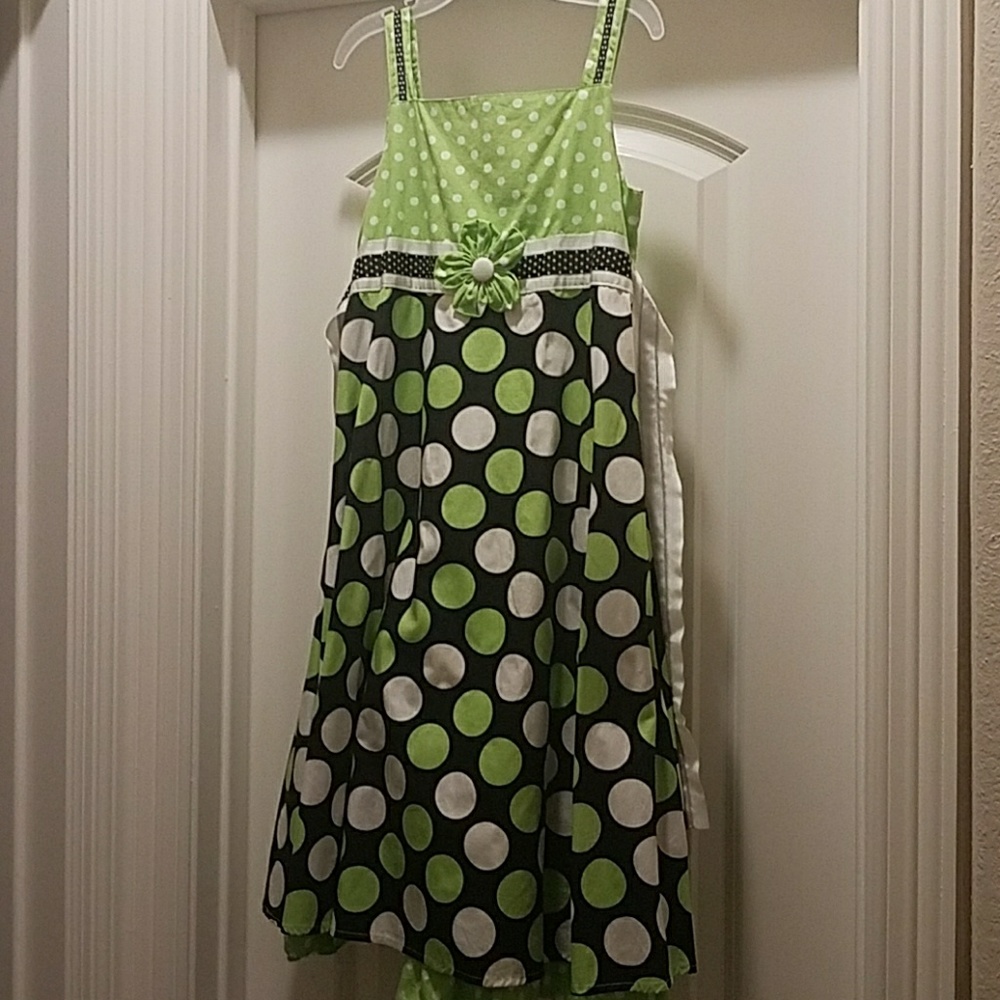 Girls Size Small Green and White Dress